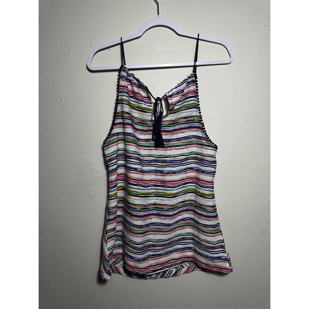Joy Joy Sz S Sleeveless multi color Tunic Blouse embroidered detail lightweight